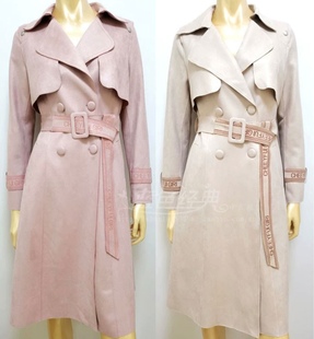 2023春款新款麂皮绒风衣外套高端厚实有里衬淑女减龄大衣风衣裙