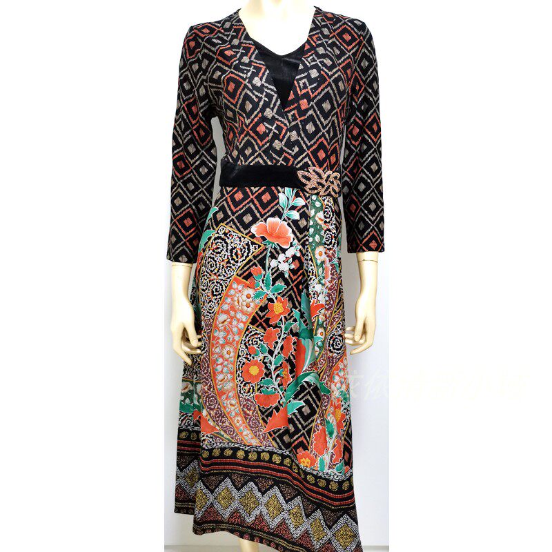 2025秋冬新款连衣裙复古民族风珠绣弹力棉长裙气质显瘦打底裙