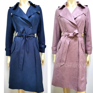 2023春新款麂皮绒风衣外套高端亮闪有里衬大衣风衣裙甜美中长款