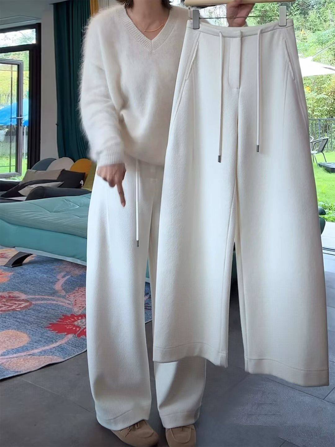 欧货2026秋冬新款高级感休闲系带垂感宽松直筒西装阔腿裤百搭,女装/女士精品,大码裤装,淘宝优惠券,粉丝福利购,淘宝优惠卷