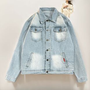 春秋季牛仔外套男潮牌百搭男装上衣服2025新款宽松浅色工装夹克衫