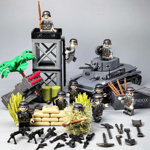 二战军事模型德军坦克积木人仔苏联火炮装甲车场景战壕男玩具礼物