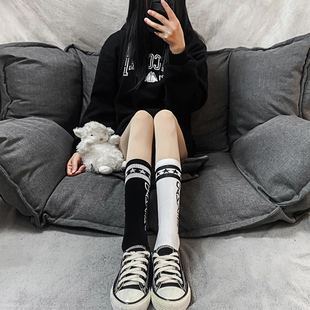 长筒袜子女中筒袜潮ins外穿网红纯棉中长款运动学院风韩版小腿袜