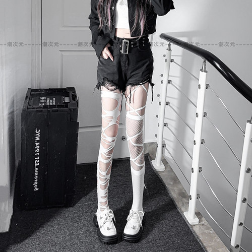 性感纯欲Y2K绑带渔网过膝袜