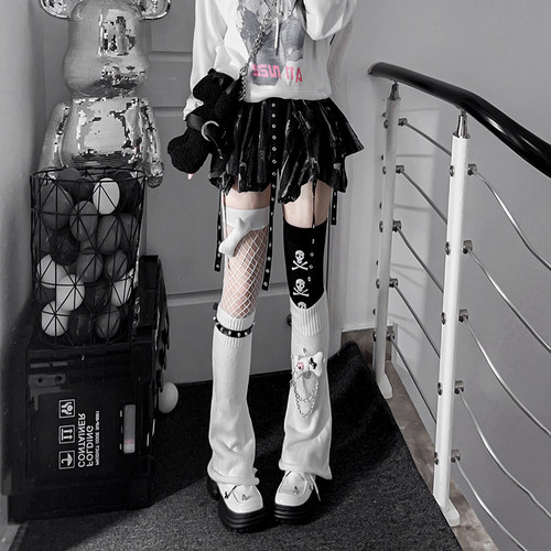白y2k袜套堆堆袜长筒袜过膝二次元喇叭型Lolita洛丽塔针织腿套jk