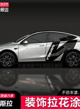 适用于特斯拉3车贴拉花 Model 3 Y改装车身引擎盖侧裙彩条贴纸花