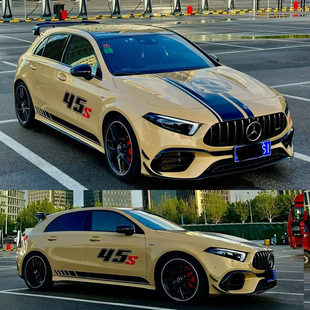 A45车身贴纸拉花小钢砲侧裙贴画 A45S 画引擎机 于宾士AMG 适用于
