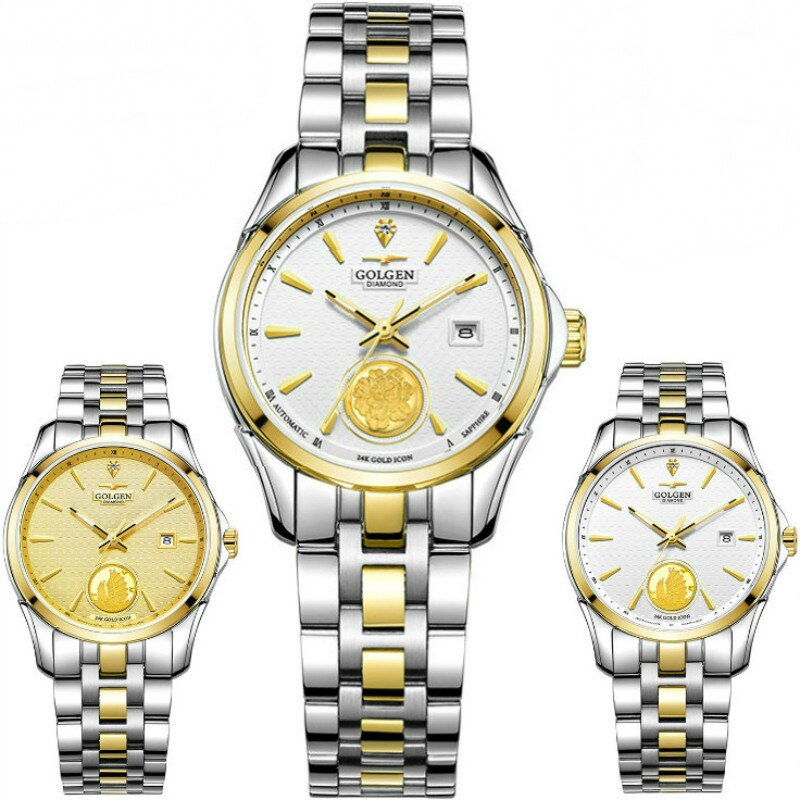 古尊手表男士24k金全自动机械表时尚情侣表真钻男表防水女表6812