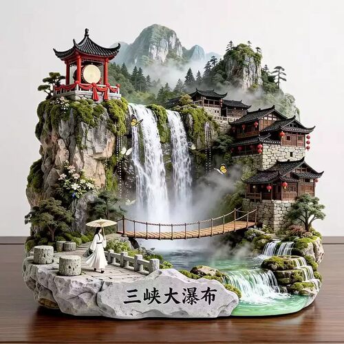 三峡大瀑布浮雕新款金属冰箱贴三峡大坝湖北宜昌旅游纪念品磁吸贴