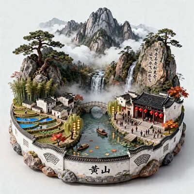 黄山浮雕新款金属冰箱贴迎客松安徽城市旅游景点纪念品磁贴伴手礼