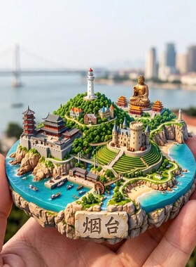 烟台浮雕新款金属冰箱贴养马岛蓬莱阁山东旅游景点纪念品磁贴礼物