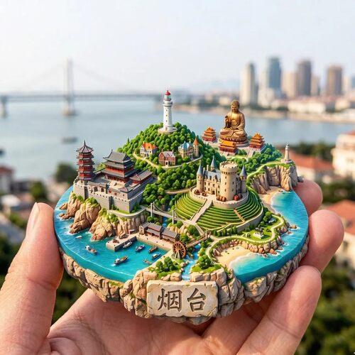 烟台浮雕新款金属冰箱贴养马岛蓬莱阁山东旅游景点纪念品磁贴礼物