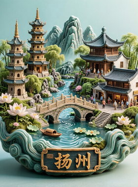 扬州浮雕新款文创金属冰箱贴城市地标瘦西湖旅游纪念品磁贴伴手礼