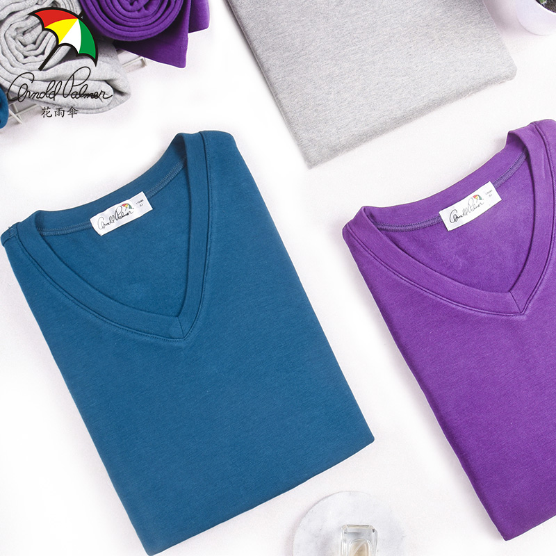 花雨伞男士时尚纯色V领薄款内衣 膝盖双层护膝基础打底保暖套装