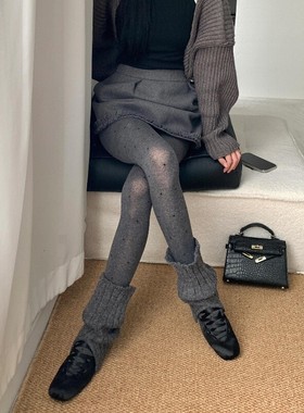 春秋冬季微透肉波点打底裤灰色百搭修身可外穿连裤袜不掉裆配长靴