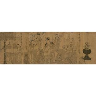 高清元代王振朋姨母育佛图国画白描人物画铁线描微喷字画装饰画
