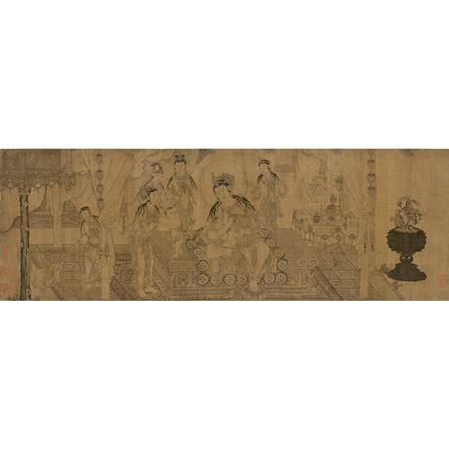 高清元代王振朋姨母育佛图国画白描人物画铁线描微喷字画装饰画