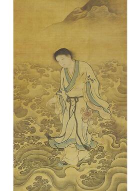 名画复制明代商喜过海图国画工笔人物白描海浪微喷教学临摹装饰画