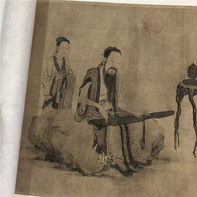 元 王振鹏 伯牙鼓琴图卷古代白描人物画长卷微喷复制学习临摹画稿