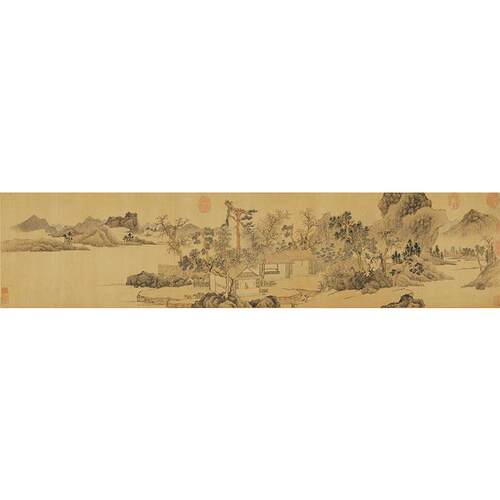 高清原大明代文征明存菊图国画横幅禅意山水园林画艺术微喷装饰画