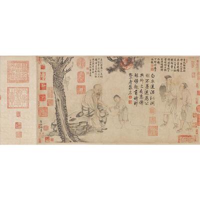 名画复制品李公麟醉僧图工笔画人物画白描国画艺术微喷临摹装饰画