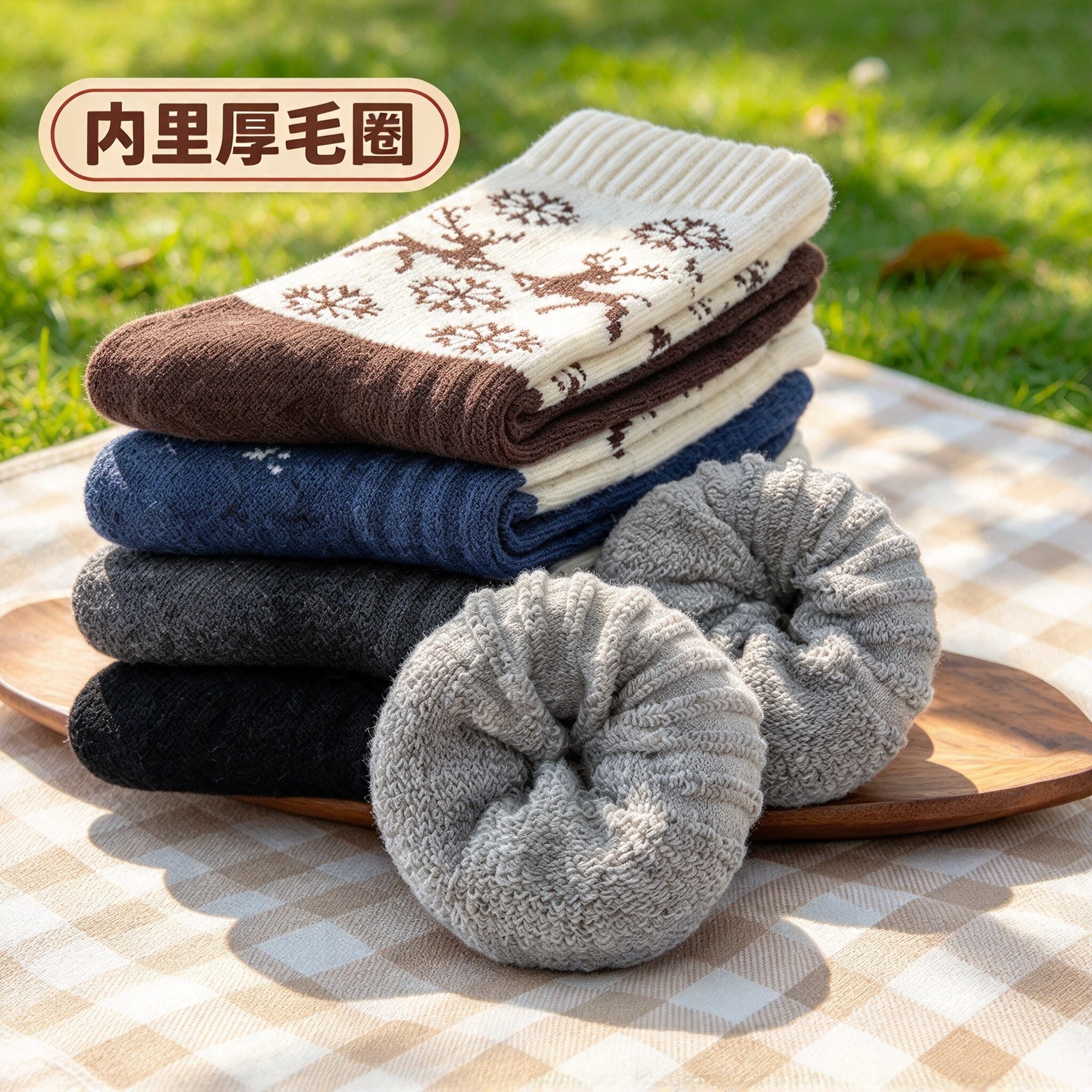 秋冬加厚保暖费尔岛中筒毛袜