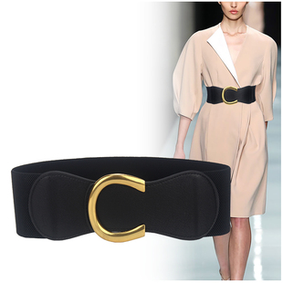 弹力松紧腰封黑色 百搭配连衣裙子收腰西装 大衣宽腰带女士装 饰时尚