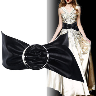 饰连衣裙子百搭风衣长衬衫 简约加宽腰带女士装 腰封宽黑色 时尚 新款