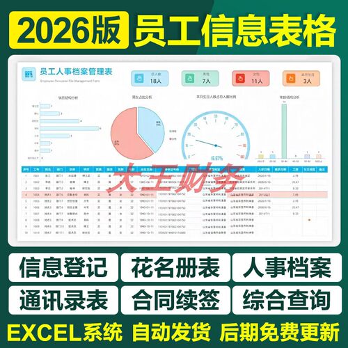 26员工信息管理登记分析excel表格人事行政档案统计生日花名册