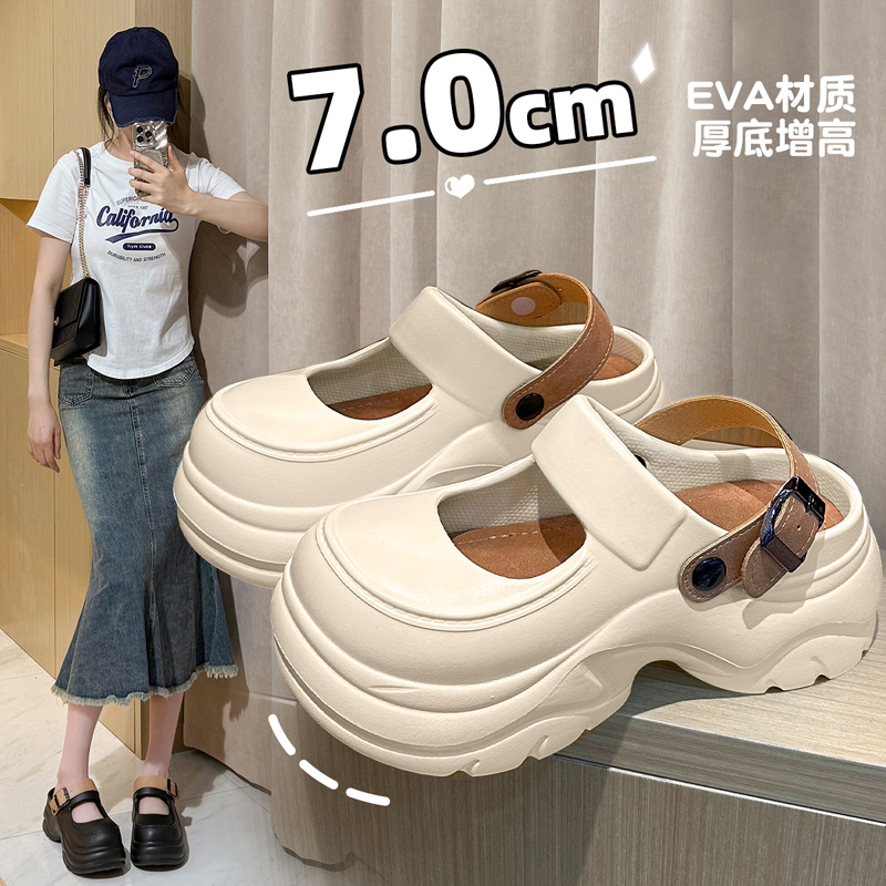玛丽珍洞洞鞋女款2025新款海边沙滩凉鞋厚底包头半拖鞋女夏季外穿