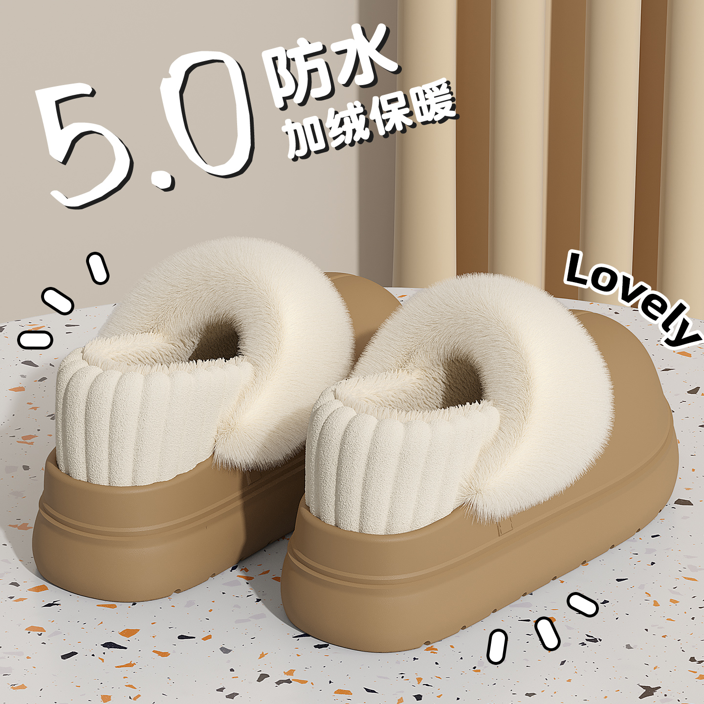 可拆卸厚底棉拖鞋女外穿防水防滑