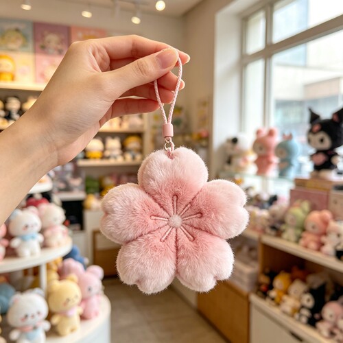 治愈粉色樱花毛绒钥匙扣