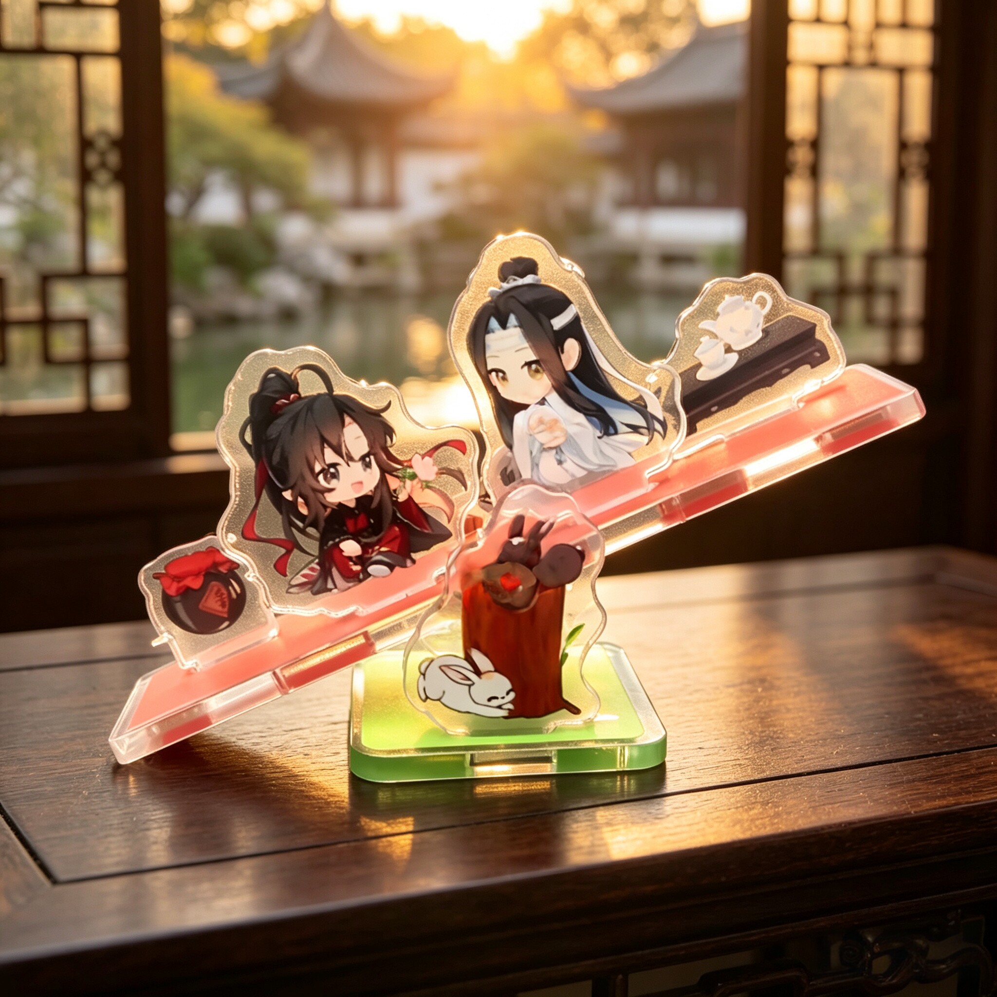 魔道祖师联名限定魏无羡蓝忘机新创意透卡亚克力跷跷板摆件立牌图片