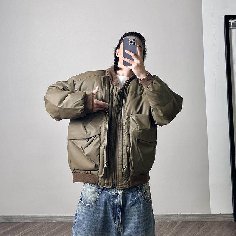 PGUP STUDIO美式复古工装假两件夹棉外套男女飞行员拼接痞帅棉服