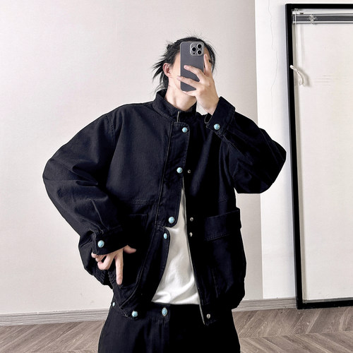PGUP STUDIO新中式复古暗黑立领夹克男做旧宽松廓形工装外套潮牌