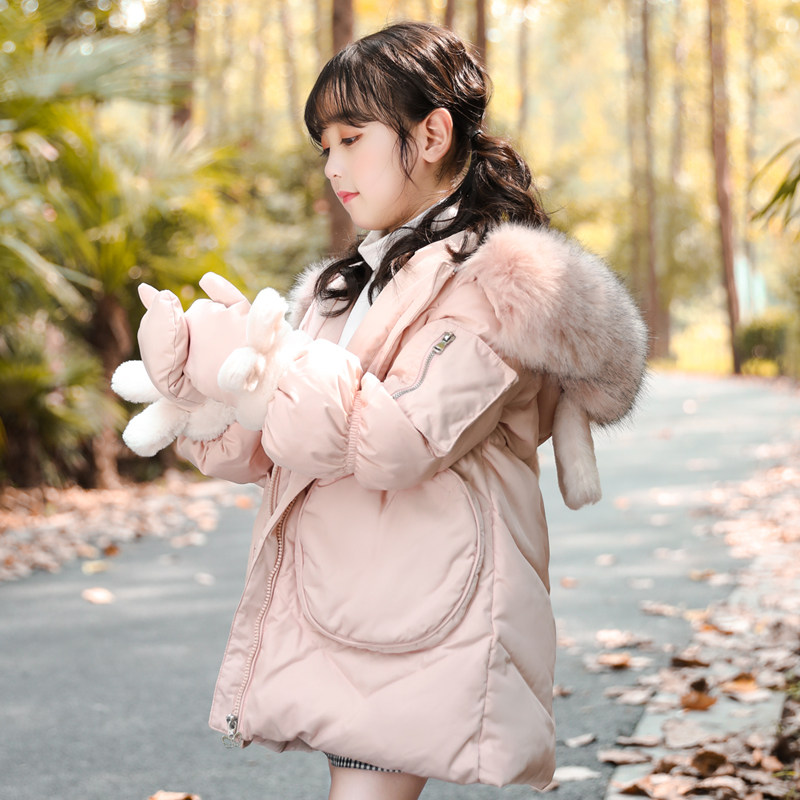 女童羽绒服中长款2021冬季新款洋气女宝宝中大儿童装女孩加厚外套