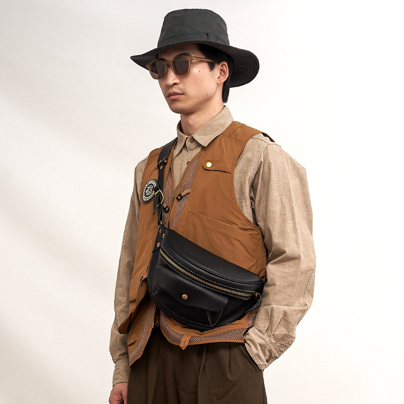 HKWORKSHOP【新品】牦牛皮AP2胸包单肩斜跨休闲机车机能手机胸包