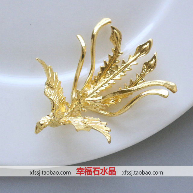 金色凤凰 古装新娘结婚 团扇头饰凤冠手工材料 凤来仪diy饰品配件