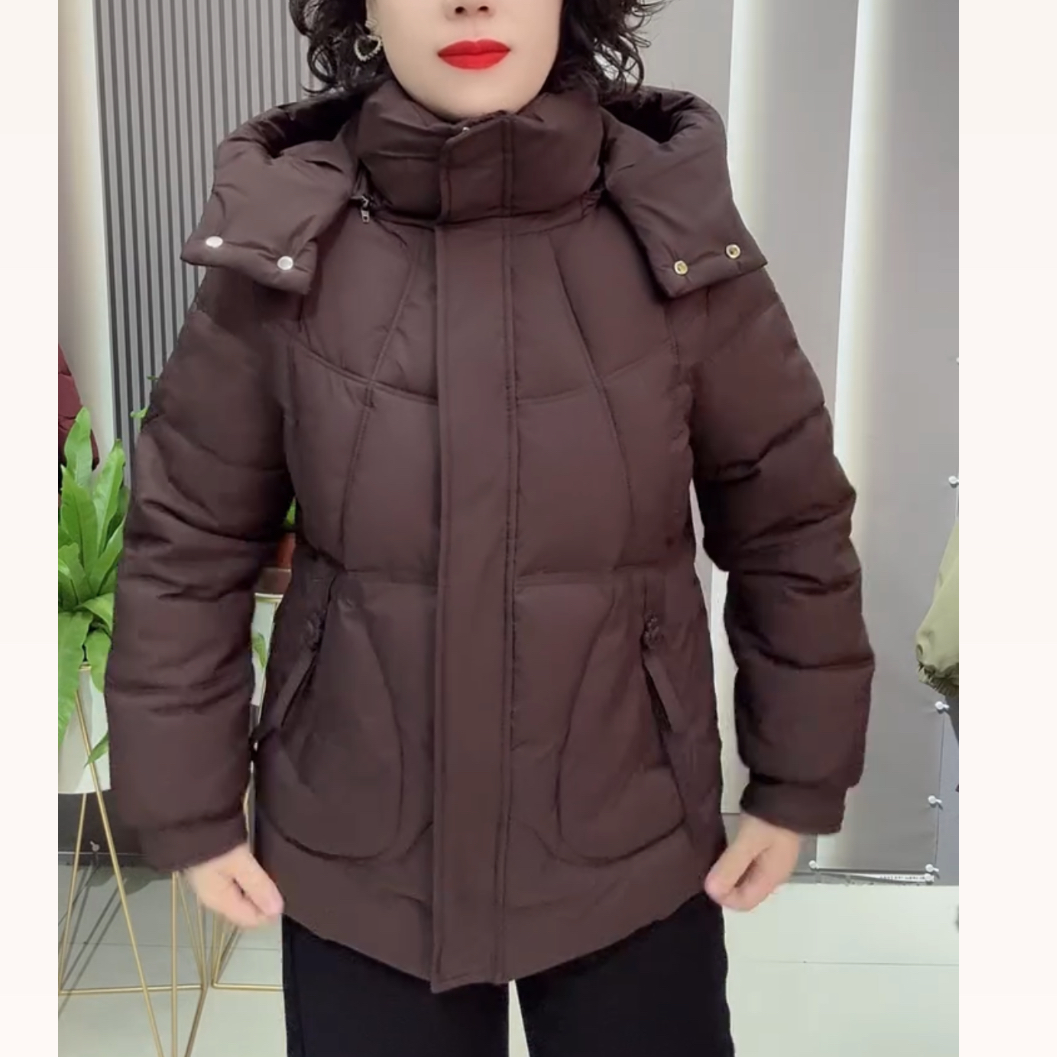 25年新款连帽加厚棉服妈妈大版加厚外套纯色保暖上衣过冬大码棉袄