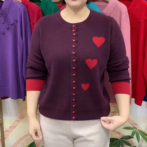 2025年新款时尚妈妈减龄圆领长袖套头女上衣中年针织衫毛衣