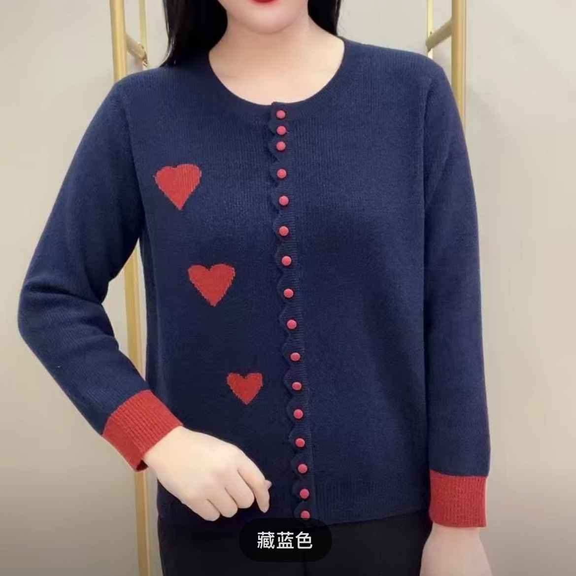 2025年新款时尚妈妈减龄圆领长袖套头上衣中年针织衫厚料毛衣