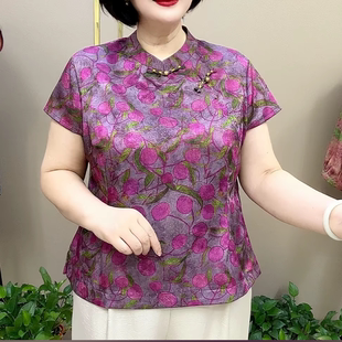 26年夏新款遮肚子中年妈妈女套头上衣减半短袖款大码短上衣旗袍衫