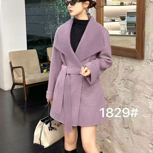 26年新款中长女翻领腰带收腰显瘦双面呢大衣减龄气质外套