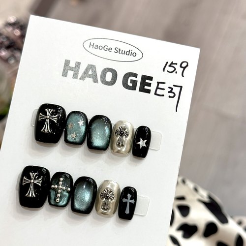 【克罗】暗黑十字架手工穿戴甲暗黑风美甲甲片假指甲贴片