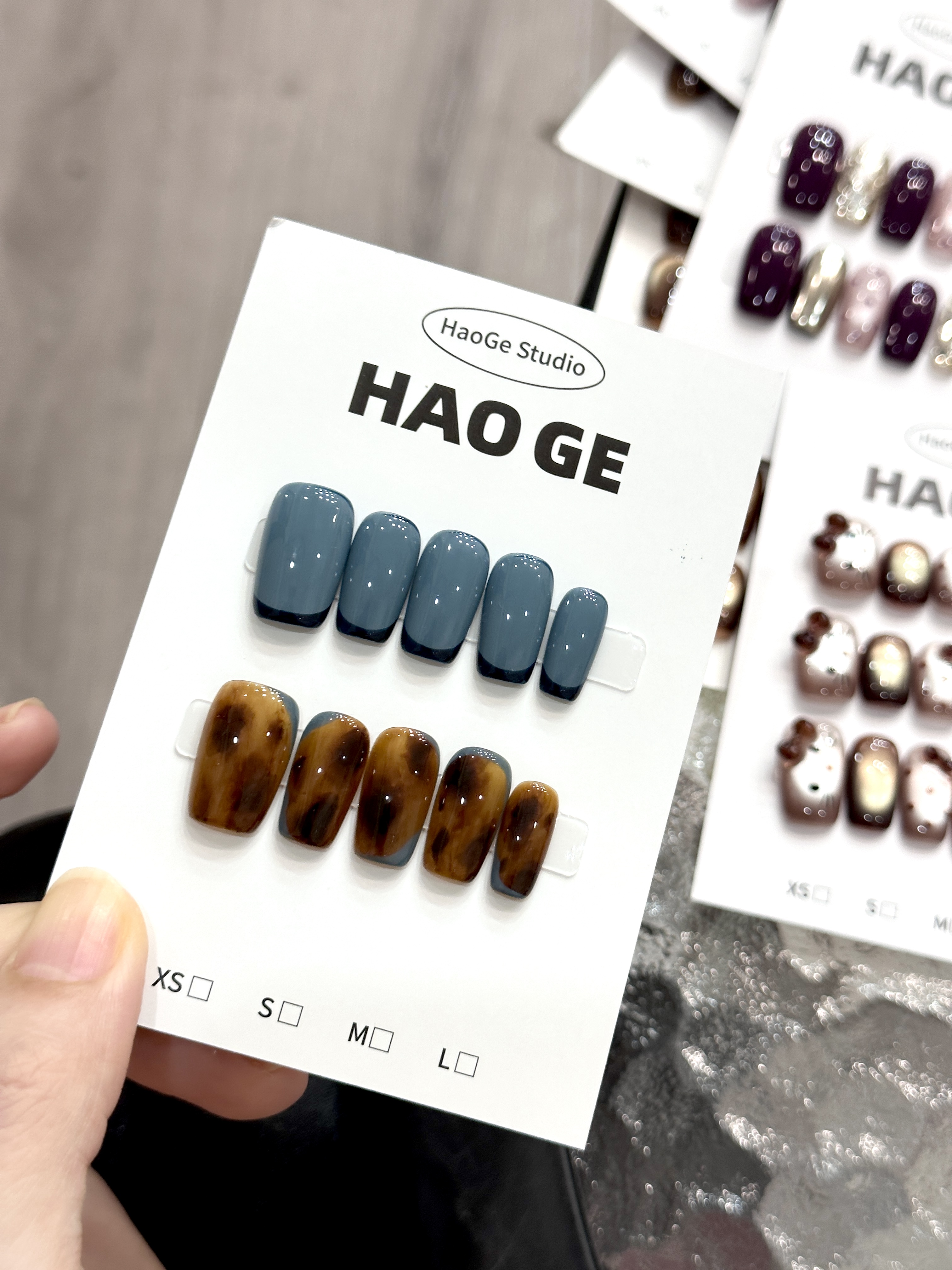 【蓝棕琥珀】秋冬显白高级感猫眼短款穿戴甲手工气质百搭美甲贴