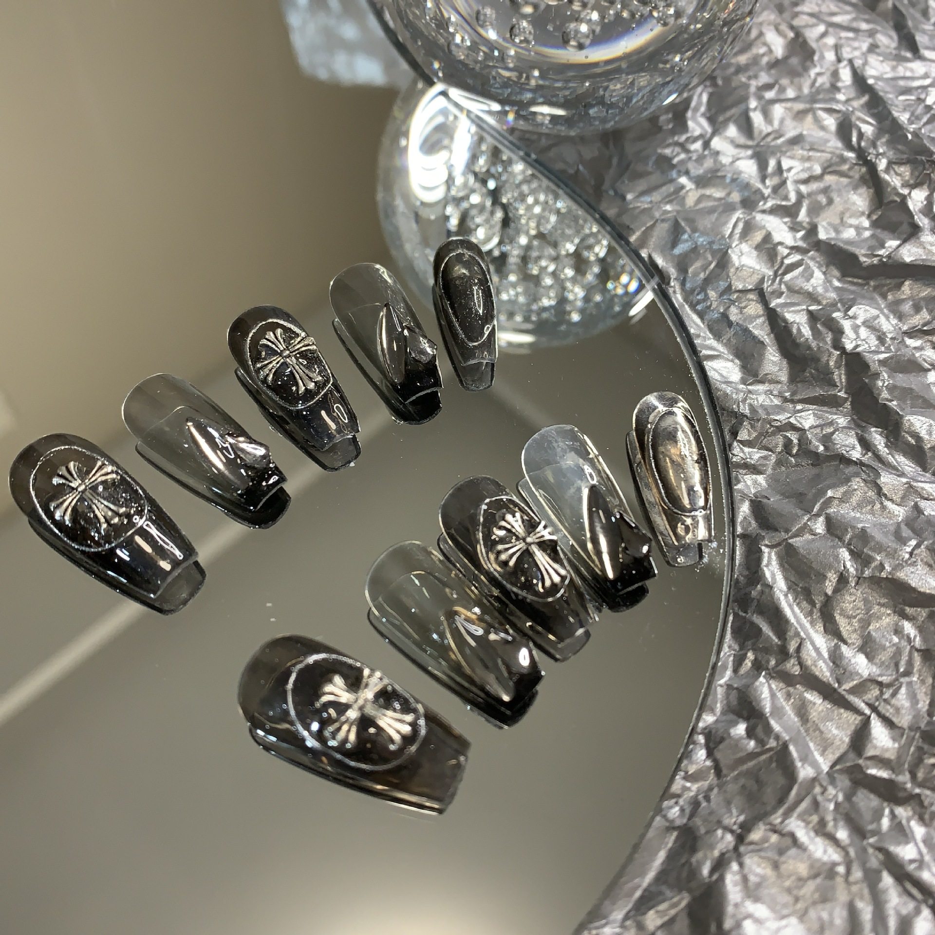 手工穿戴甲魔镜粉克罗心中t甜酷风孕妇学生可用可拆卸显白气质款