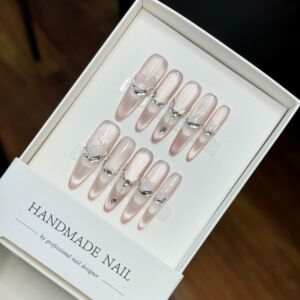 恩朵手工穿戴甲穿戴美甲细狗长尖高级手工穿戴甲粉色美甲假指甲