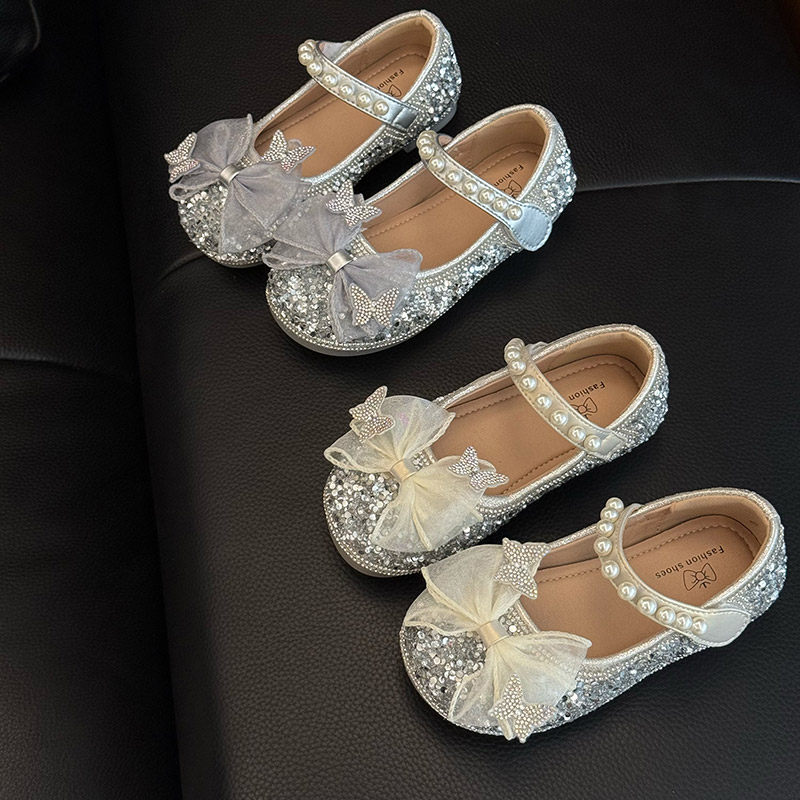 北院同学儿童小皮鞋2025秋季新款女童蝴蝶结亮片公主鞋演出舞蹈鞋