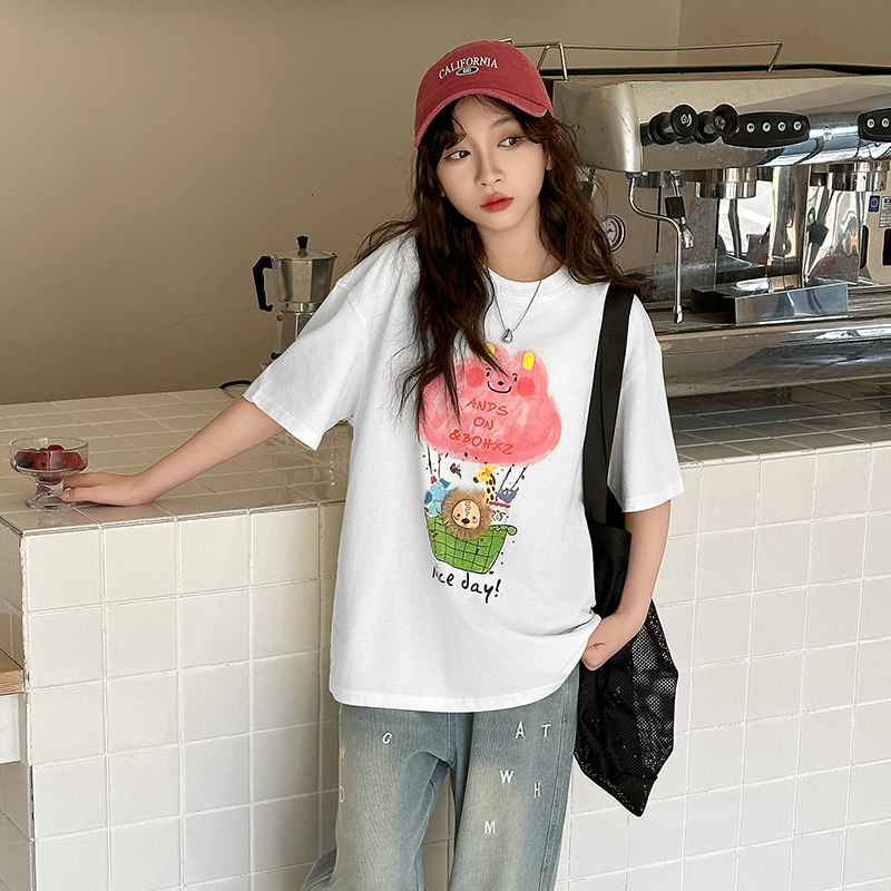 女童短袖t恤2026新款洋气好看夏季圆领儿童上衣女孩白色体恤大童