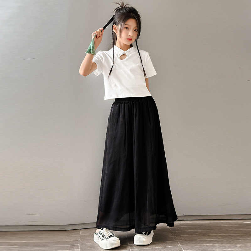 女童夏装套装2026新款夏季薄款国风儿童半身裙裤两件套女孩中大童
